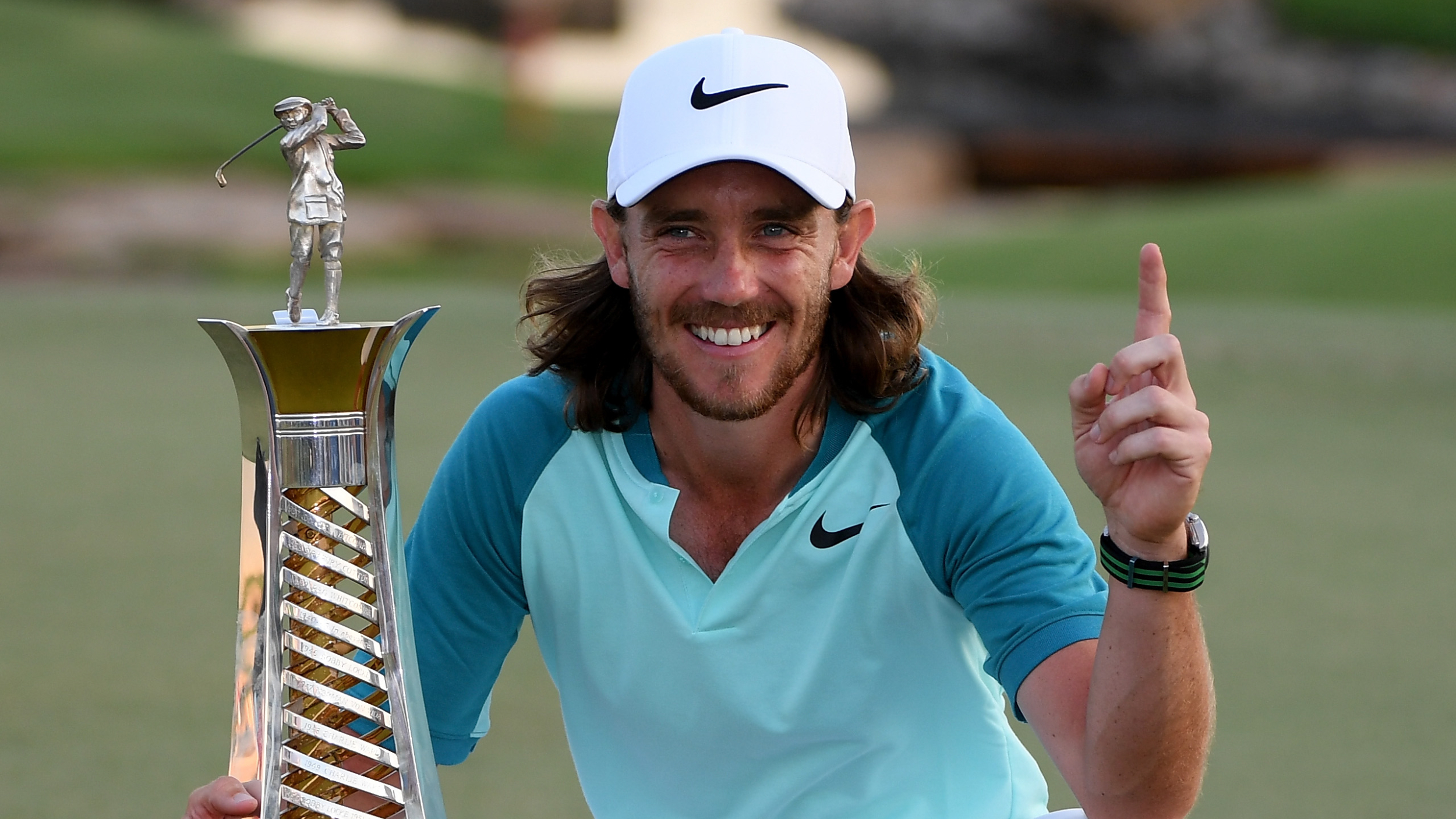 Tommy Fleetwood with the Harry Vardon trophy