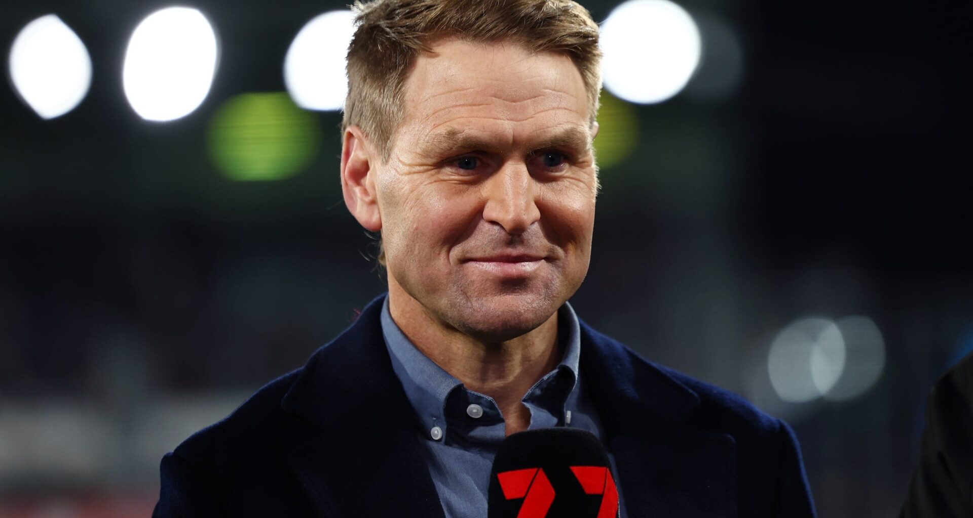 GEELONG, AUSTRALIA - MAY 22: Kane Cornes speaks as a part of media commitments during the round 11 AFL match between Geelong Cats and Western Bulldogs at GMHBA Stadium, on May 22, 2025, in Geelong, Australia. (Photo by Morgan Hancock/Getty Images)