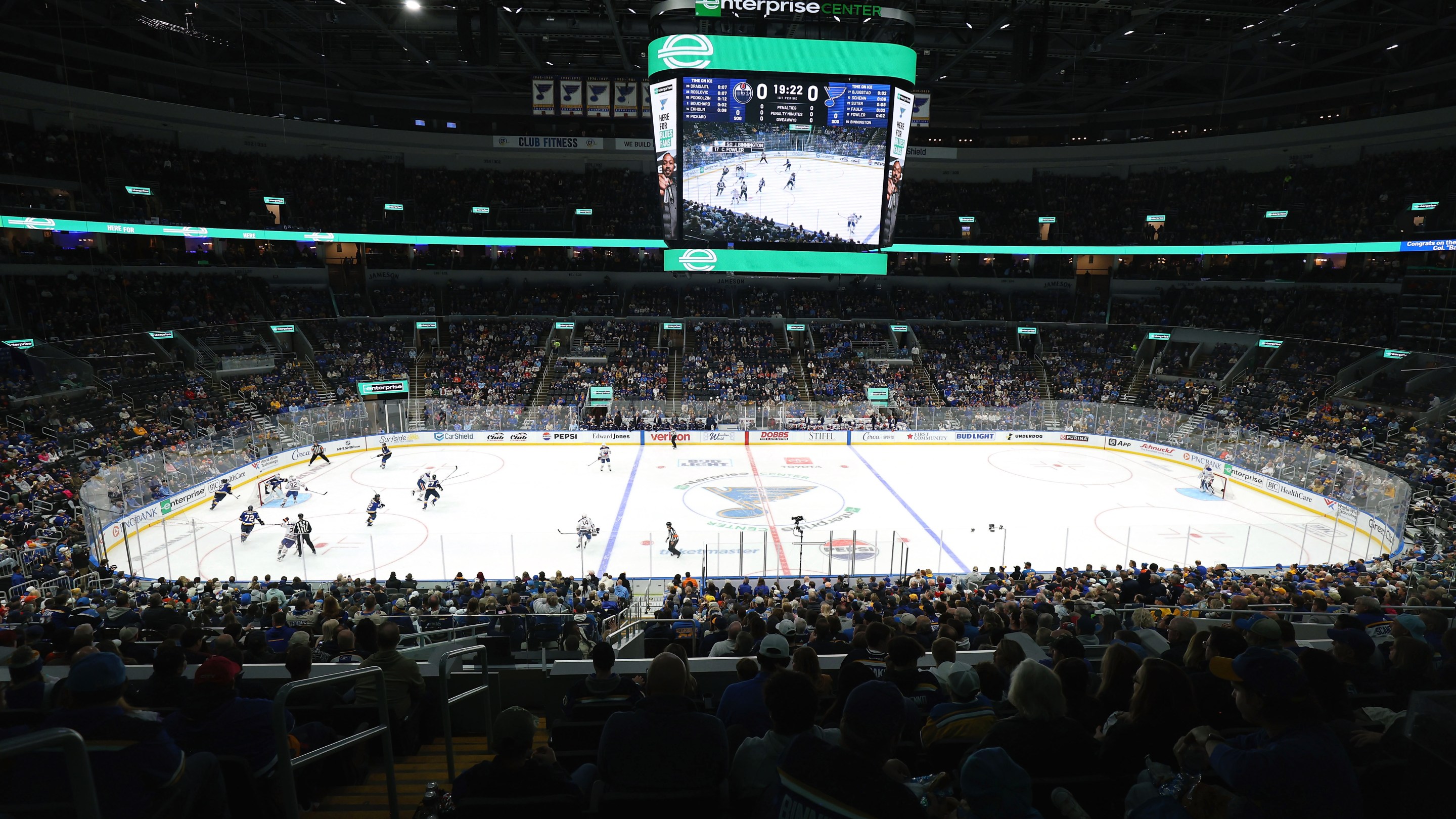 A general view of the Enterprise Center during a game between the St. Louis Blues and the Edmonton Oilers