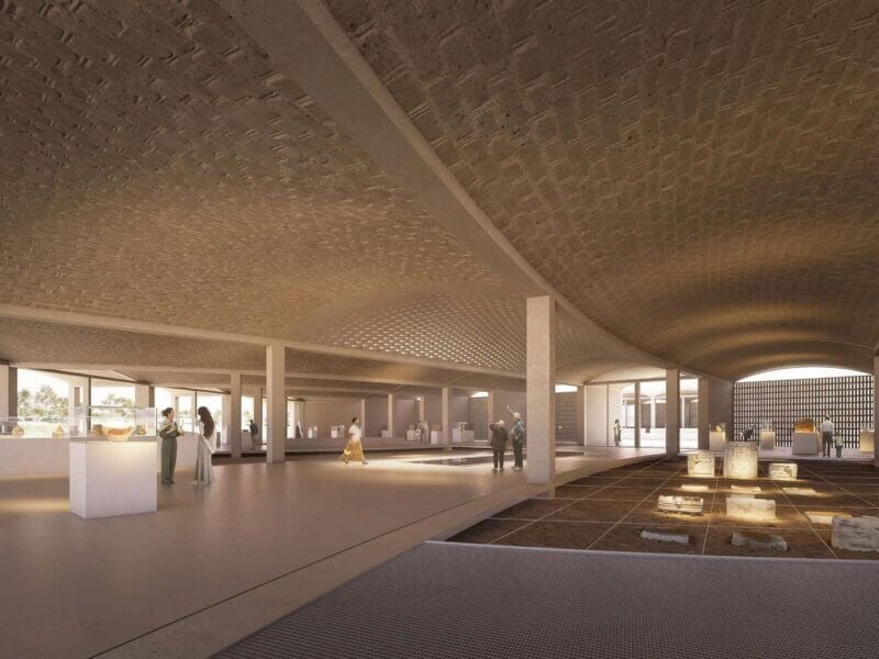 Gently curved barrel vaults would crown the space. 