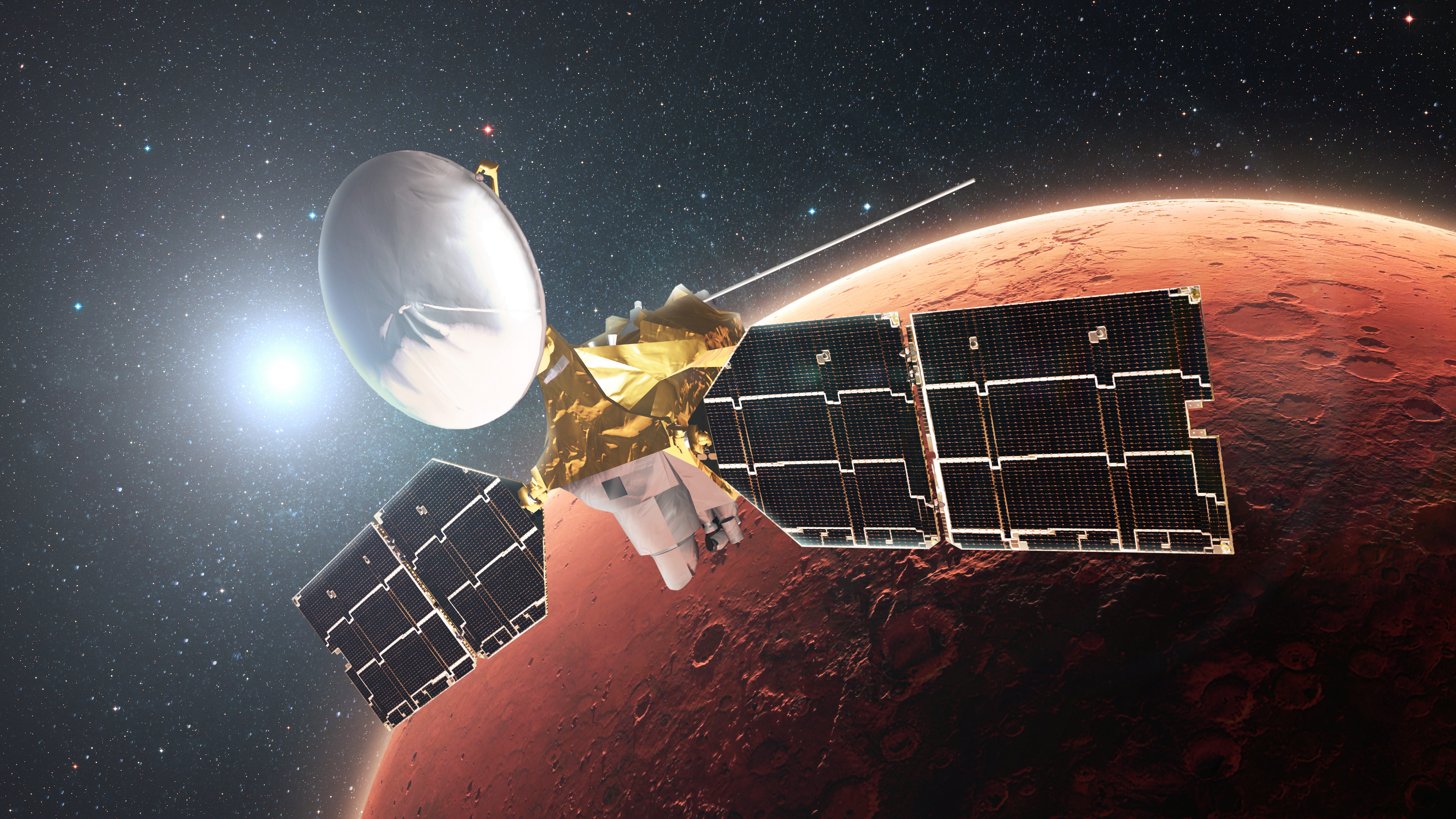 An artist's illustration of Nasa's Mars Reconnaissance Orbiter.