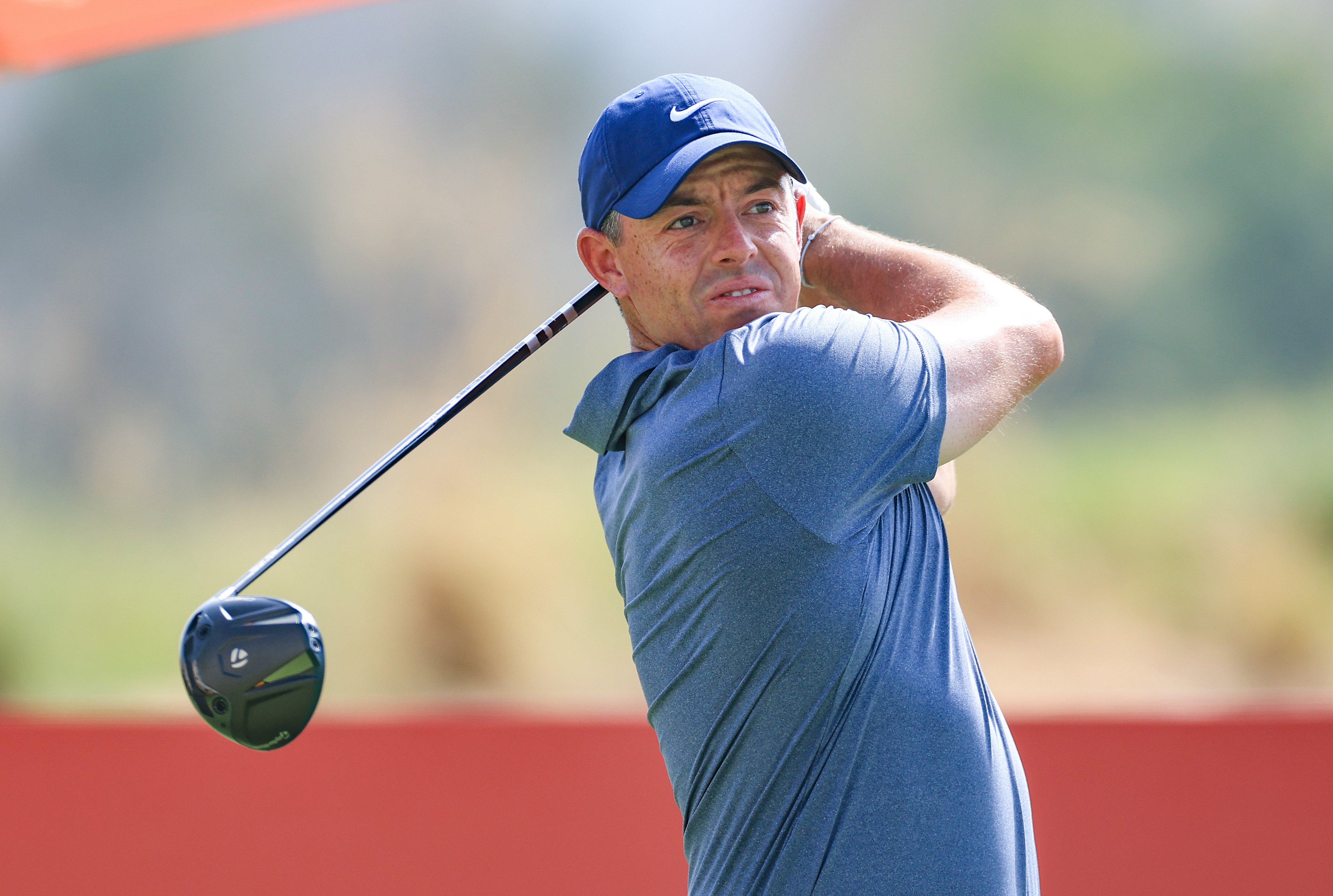 Rory McIlroy hits a driver off the tee