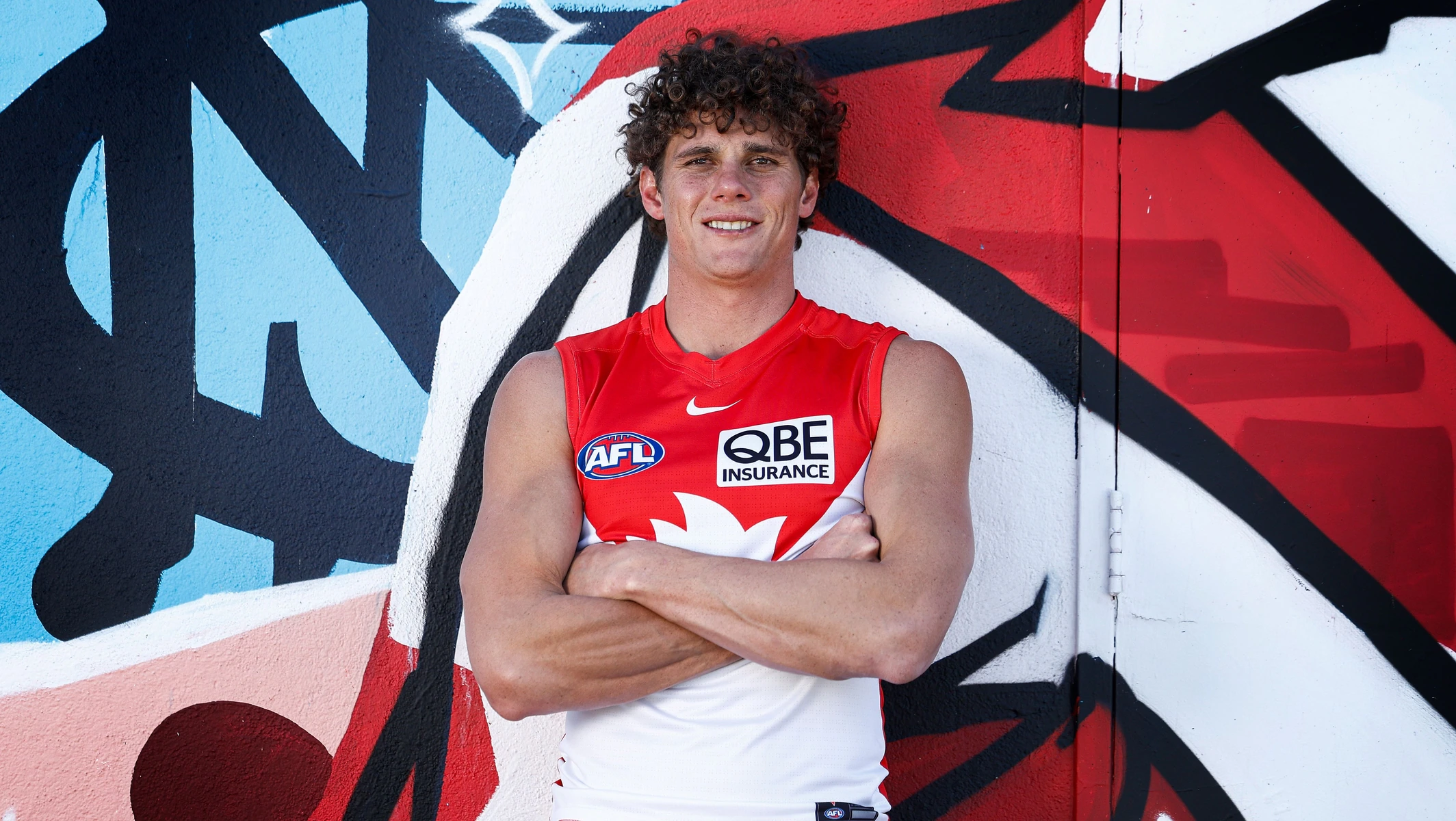 MELBOURNE, AUSTRALIA - OCTOBER 16: Charlie Curnow poses after being traded to Sydney during a Sydney Swans media opportunity in South Melbourne on October 16, 2025 in Melbourne, Australia. (Photo by Michael Willson/AFL Photos via Getty Images)