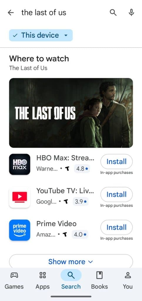 Play Store Movie Search