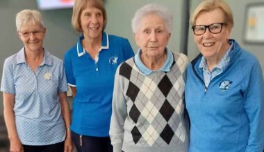 June London receives a special Lady Vets Medal from VWGA representative Trish Sattler.