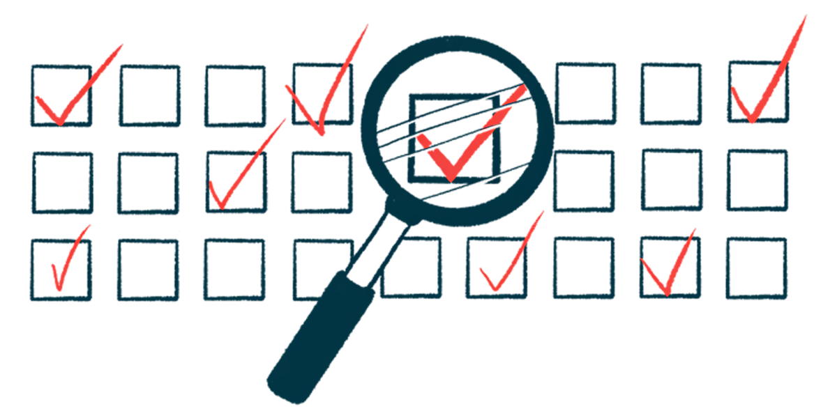 A magnifying glass hovers over a box in a survey showing a checkmark.