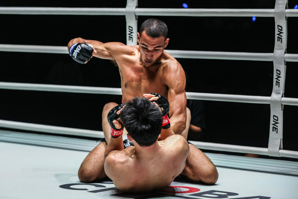 Tye Ruotolo grounds and pounds at Adrian Lee in his second MMA fight