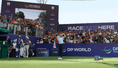 Rory McIlroy tees off during the final round of the 2025 DP World Tour Championship