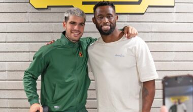 Carlos Alcaraz and South African rugby star Siya Kolisi on Saturday at the Nitto ATP Finals in Turin.