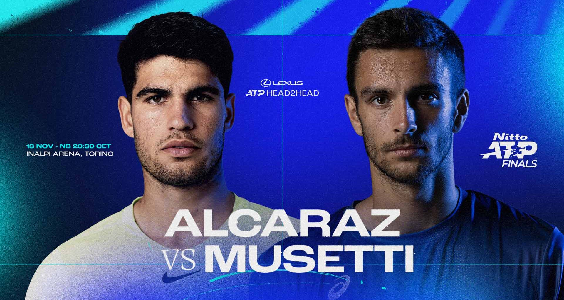 Carlos Alcaraz leads Lorenzo Musetti 6-1 in their Lexus ATP Head2Head series.
