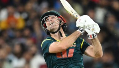 Cricket world in awe over Mitch Marsh’s ‘humungous’ six in Australia’s T20 win over India