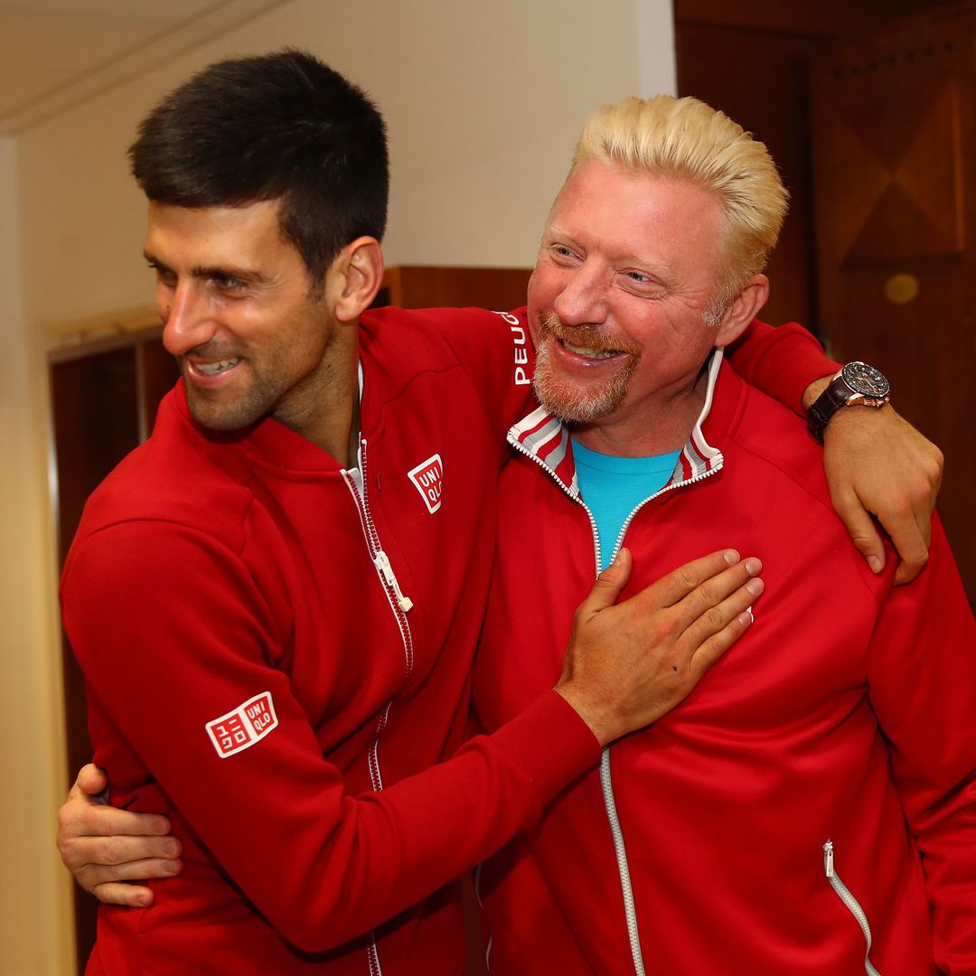 Champion Novak Djokovic of Serbia clebrates with his coach, Boris Becker following his victory during the Men's Singles final match against Andy Murray of Great Britain on day fifteen of the 2016 French Open at Roland Garros on June 5, 2016 in Paris, France.