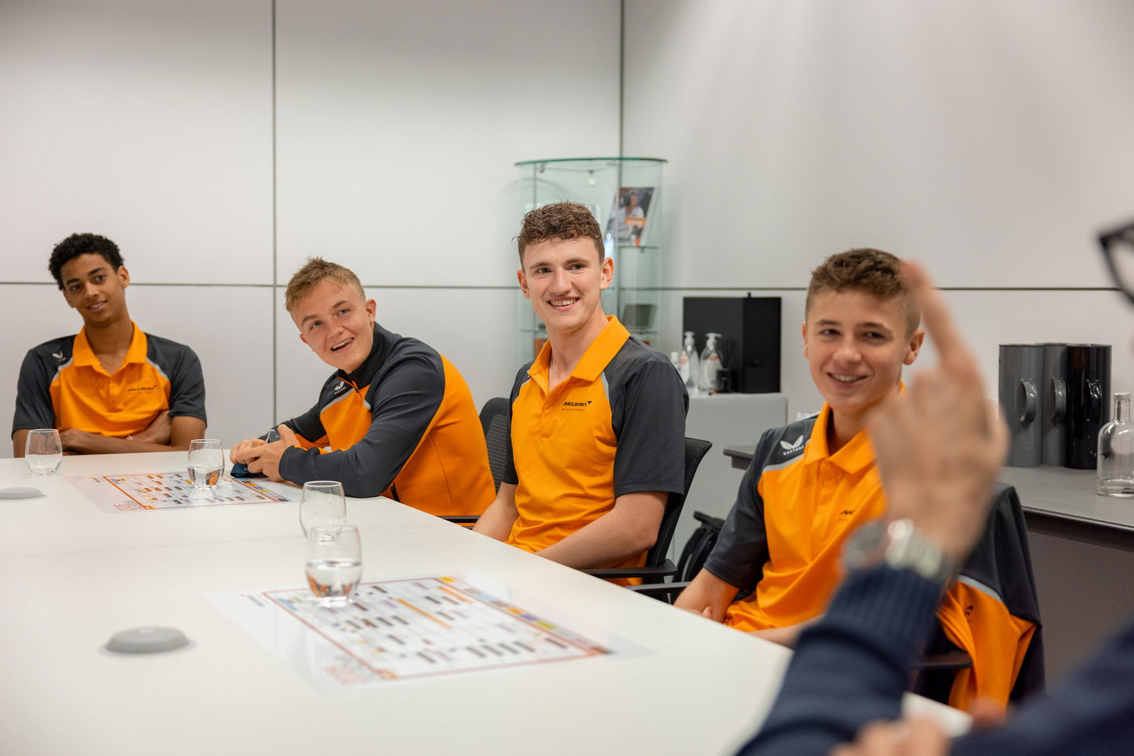 Former McLaren junior drivers Ugo Ugochukwu (far left) with Martinius Stenshorne (second from left) and Alex Dunne (second from right)