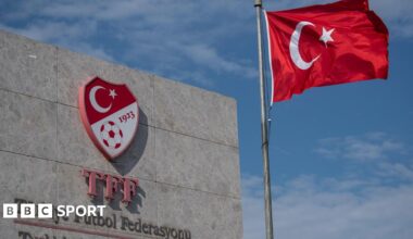 A flag flying outside the headquarters of the Turkish Football Federation