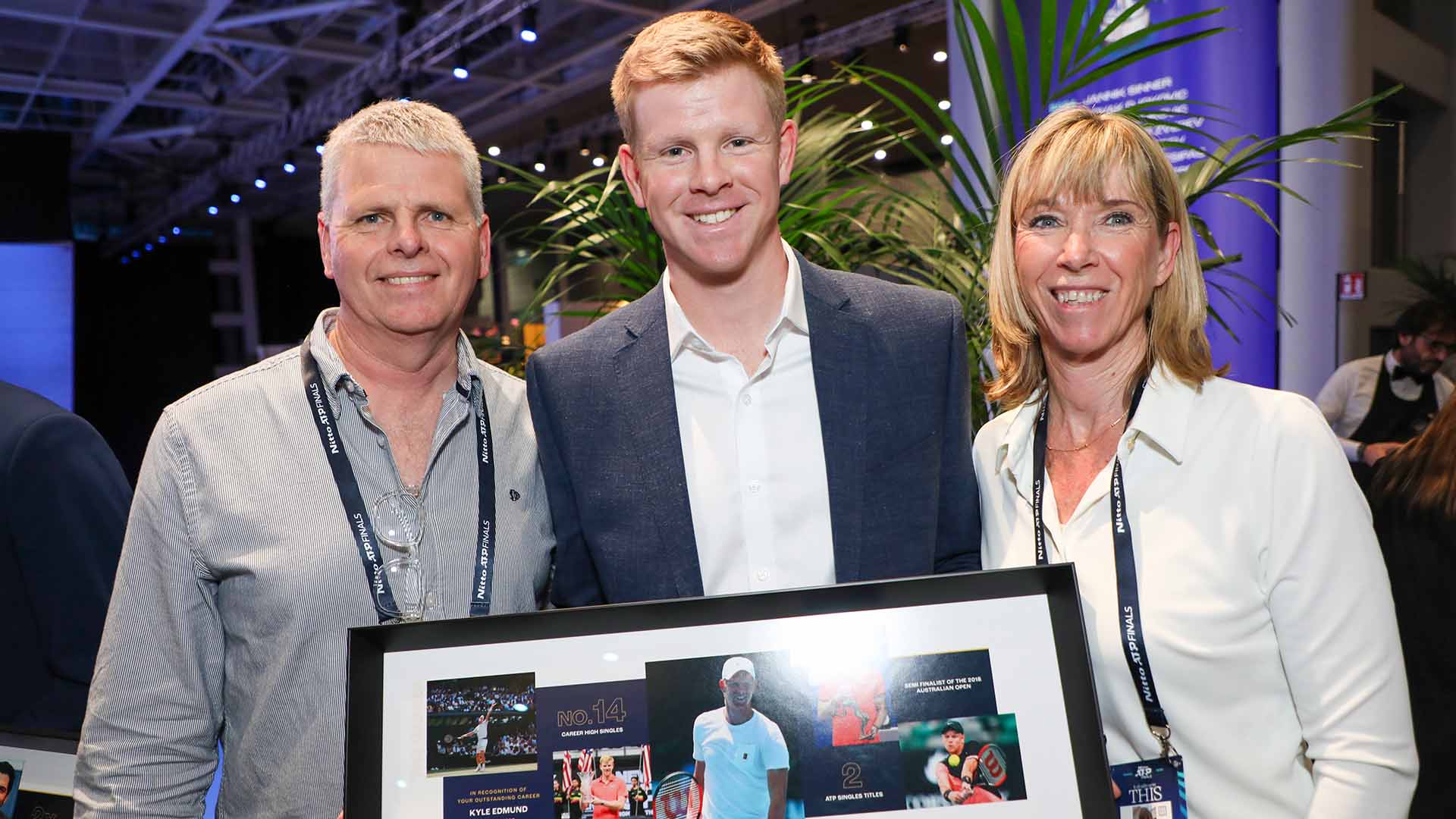 Kyle Edmund was with his parents Steven and Denise on Friday at the Nitto ATP Finals for a tribute to recently retired players.