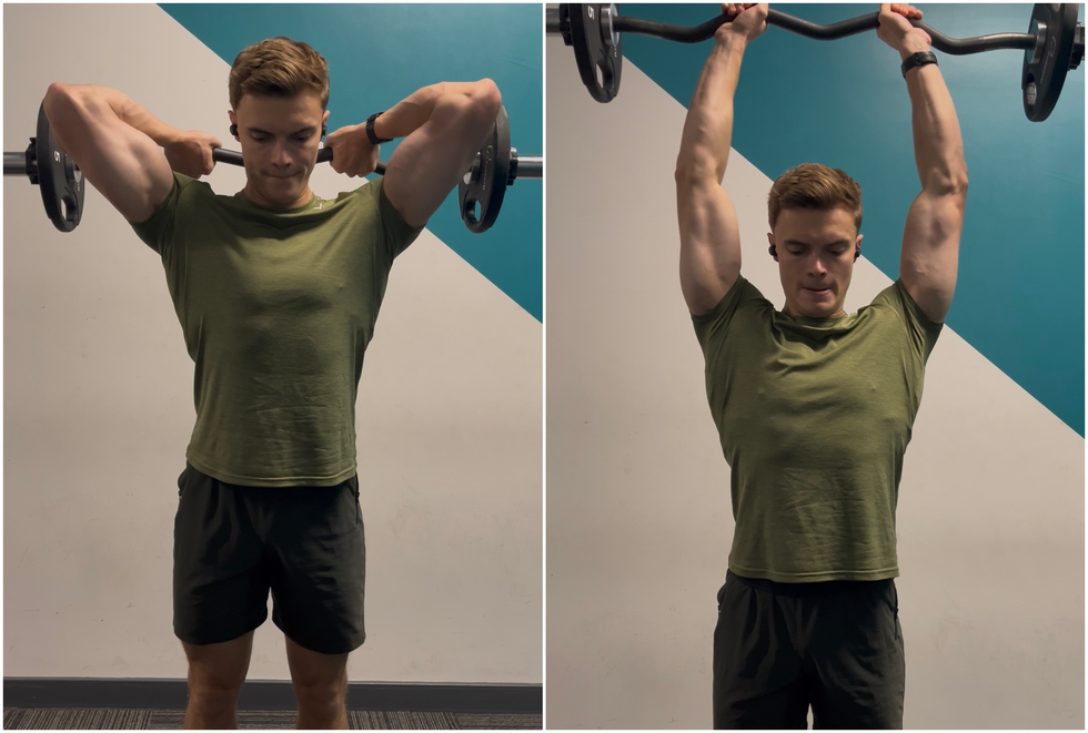 ez bar triceps overhead extension alan ritchson workout