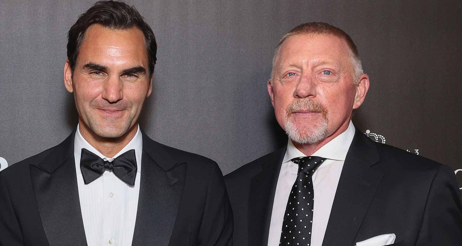 Roger Federer and Boris Becker at the Laver Cup in 2024.