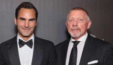 Roger Federer and Boris Becker at the Laver Cup in 2024.