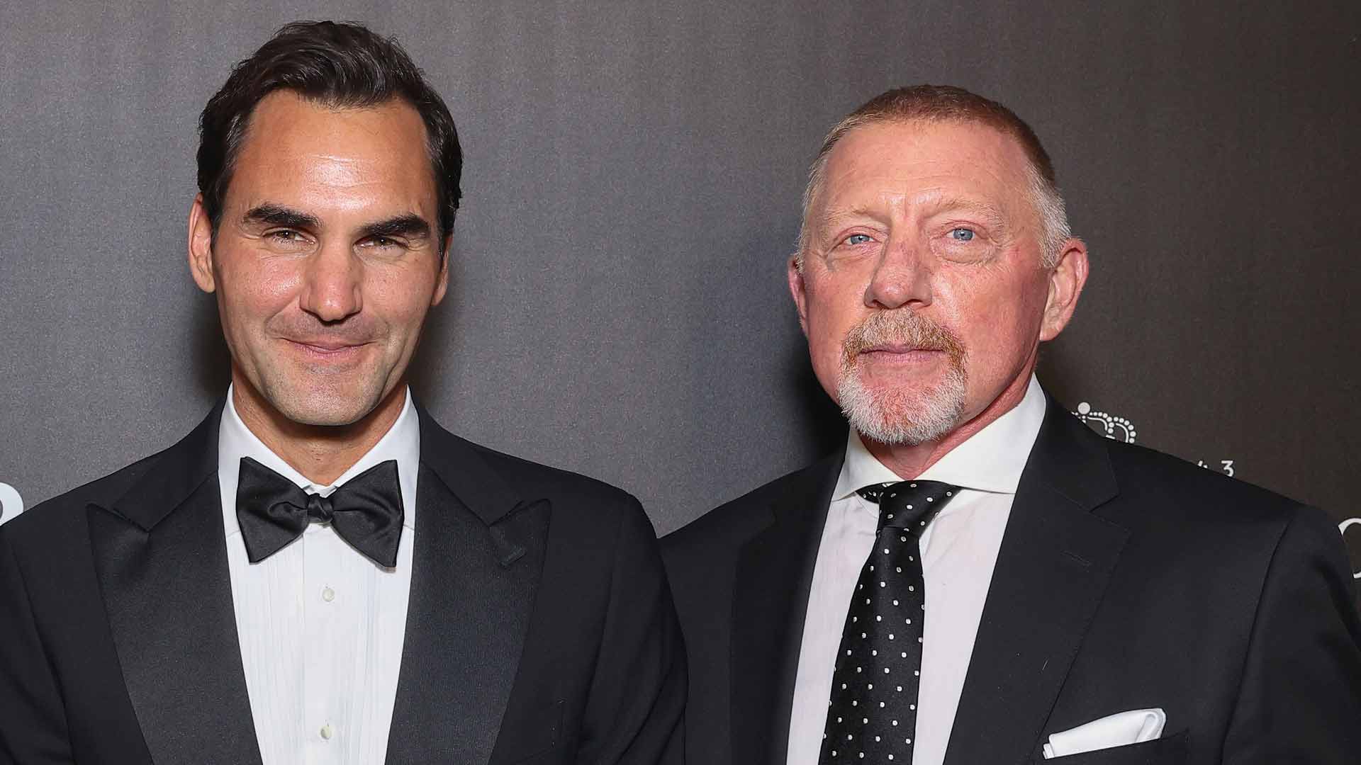 Roger Federer and Boris Becker at the Laver Cup in 2024.