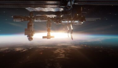 an image of the International Space Station in orbit above Earth