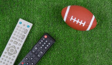 A football and remote controls on green turf