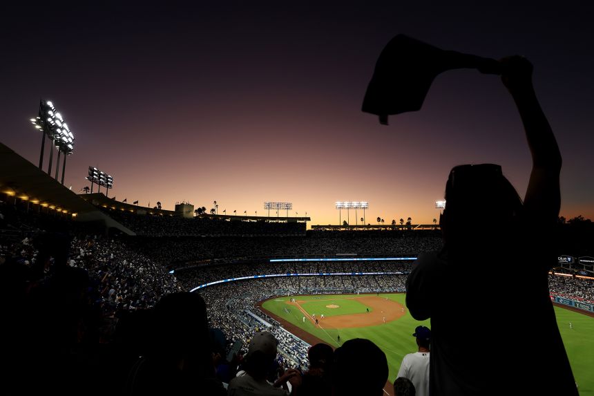 A general view during the second inning between the Los Angeles Dodgers and the Milwaukee Brewers in game four of the National League Championship Series at Dodger Stadium on October 17, 2025, in Los Angeles.