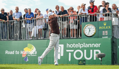 James Morrison hits a tee shot off the first at the 2025 Rolex Grand Final