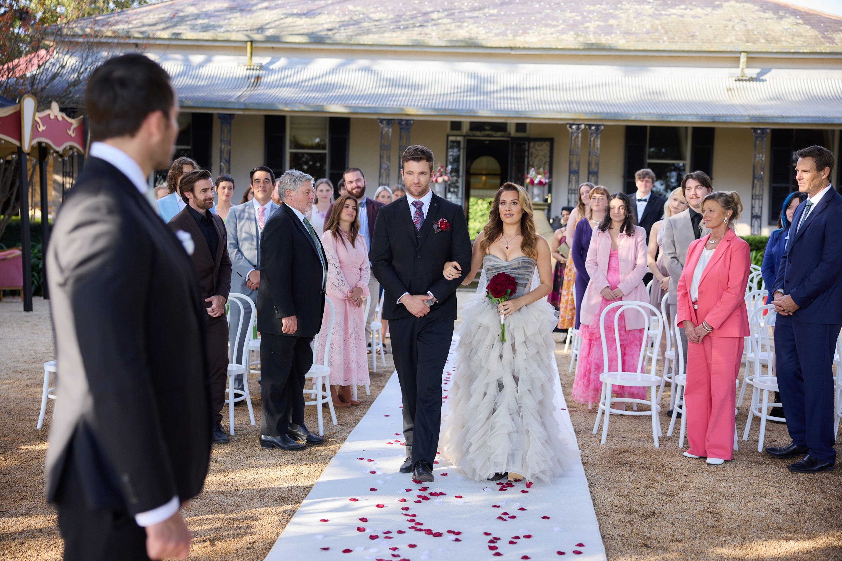 levi fowler walks eden fowler down the aisle to cash newman in home and away