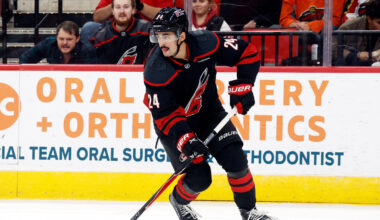 Hurricanes' Seth Jarvis exits vs. Canucks with upper-body injury