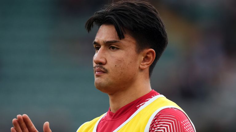Marcus Smith during the Quilter Nations Series match at the Allianz Stadium Twickenham in warm up kit