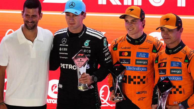 Novak Djokovic with the top three finishers in the Qatar Sprint