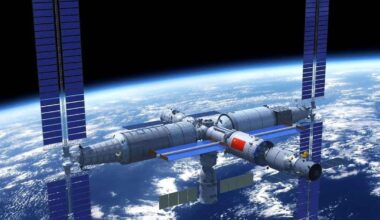 illustration of a space station with earth in the background
