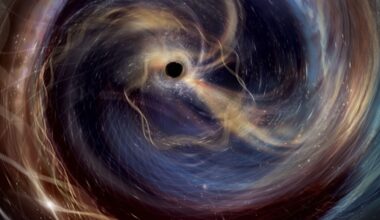 an illustration of two colliding black holes