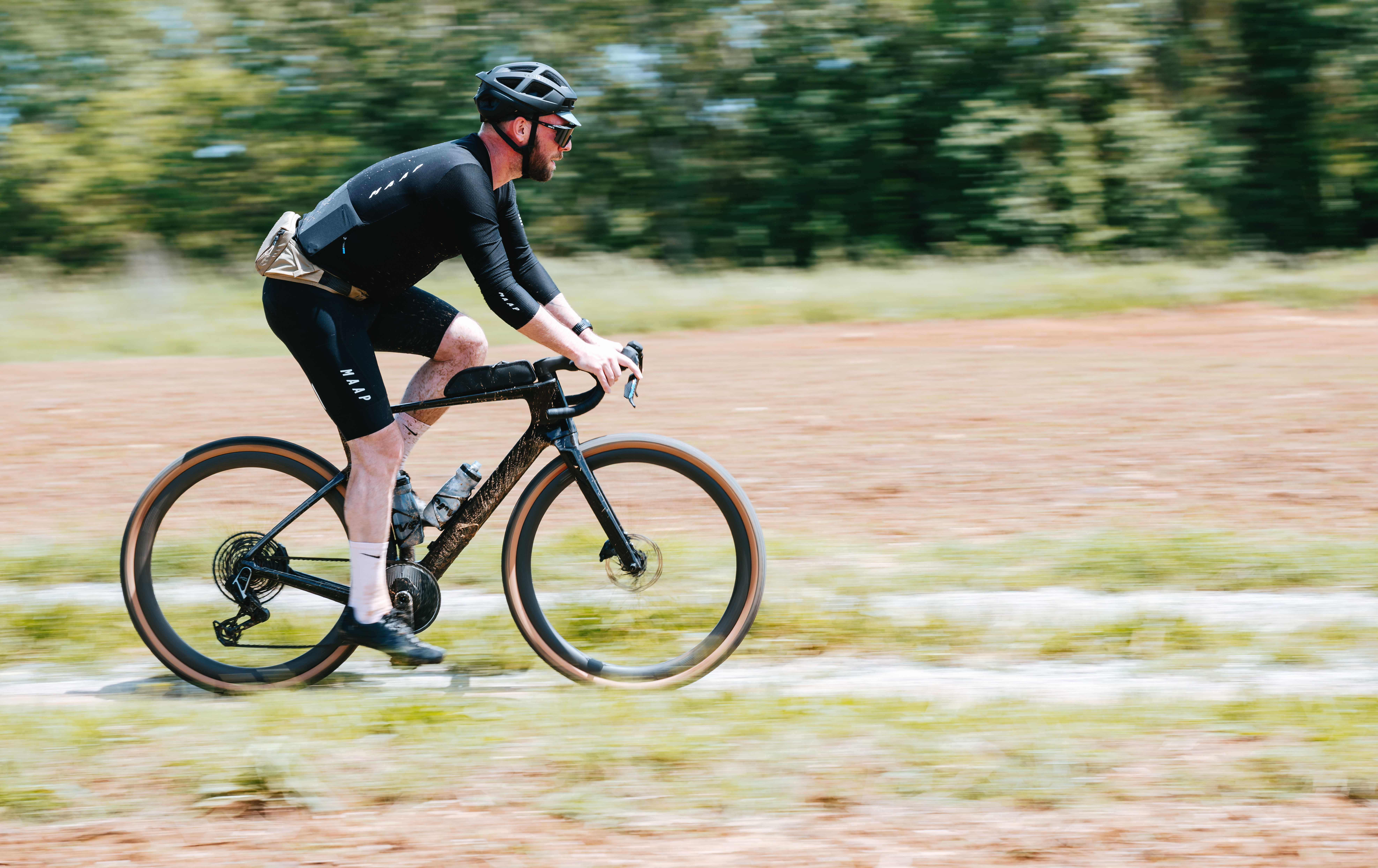 Riding a Cervelo in a field in Girona