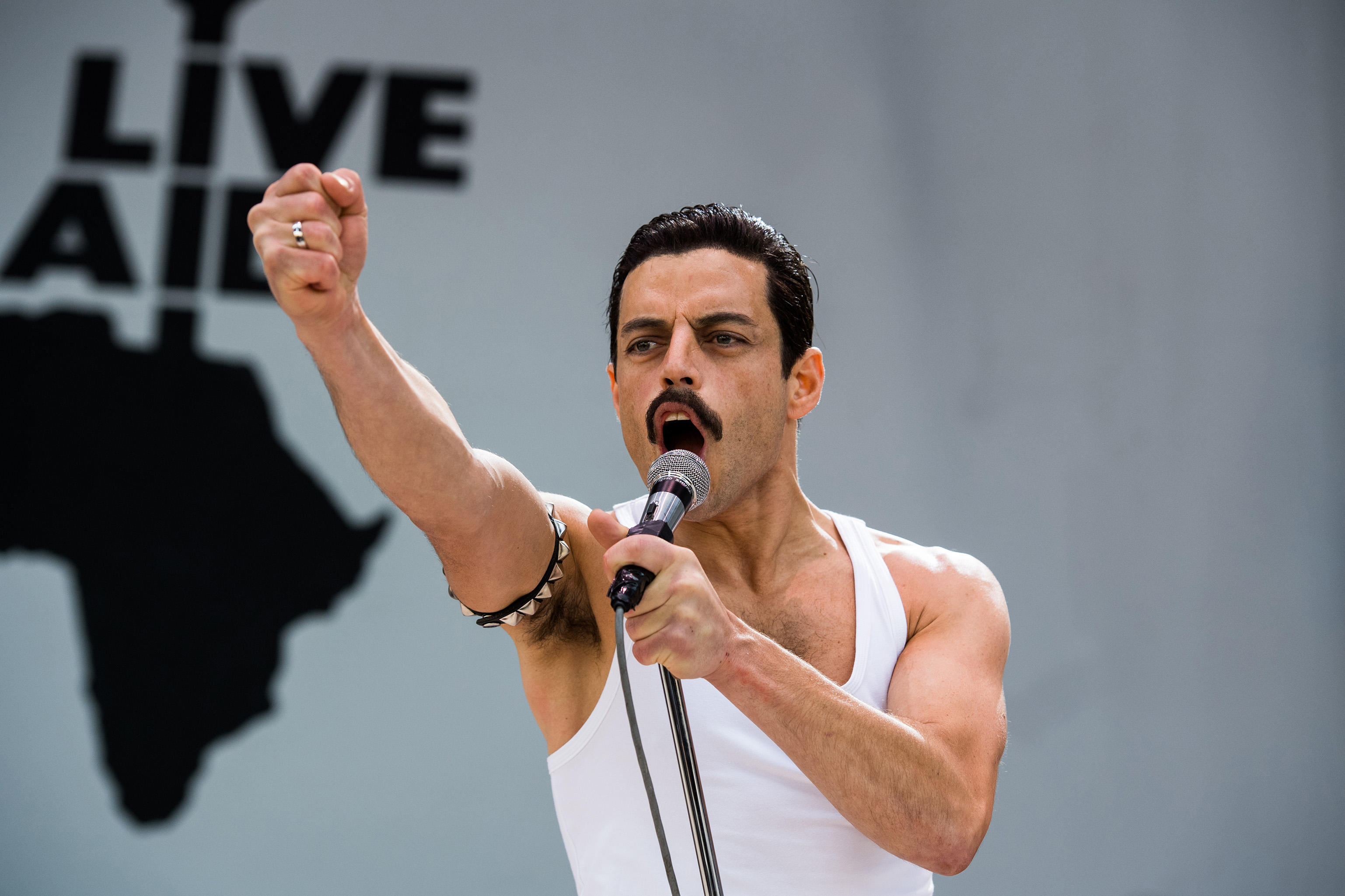 Rami Malek as Freddie Mercury in Bohemian Rhapsody.
