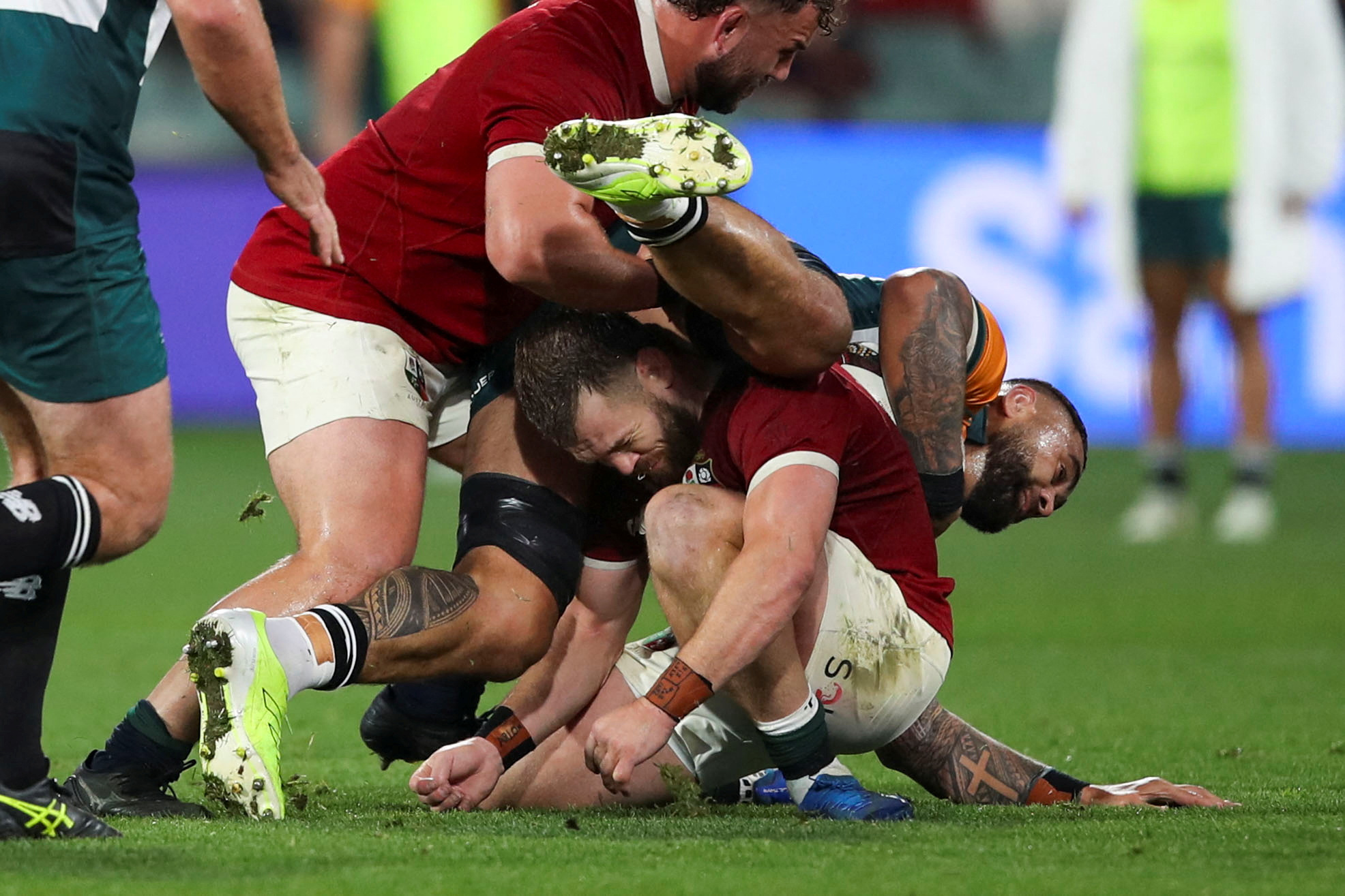 Rugby player Luke Cowan-Dickie injured during a tackle against the AUNZ Invitational XV.