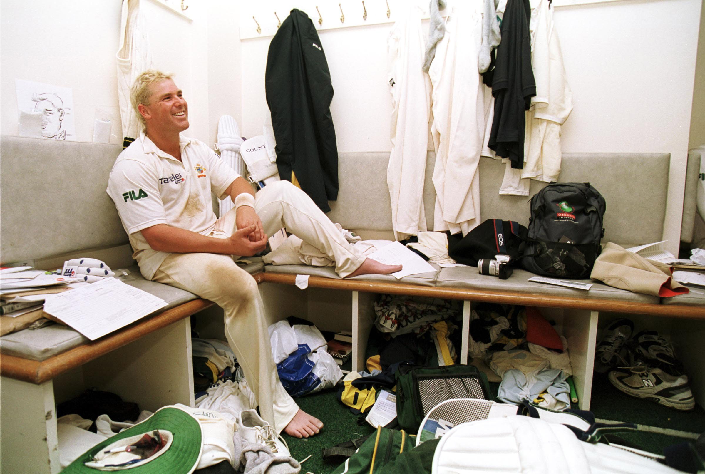 Shane Warne in the locker room after the 5th Ashes Test.