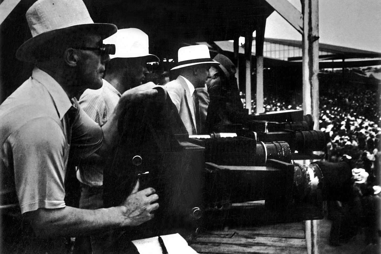 Portrait of Herbert Fishwick with a telescopic camera rig.