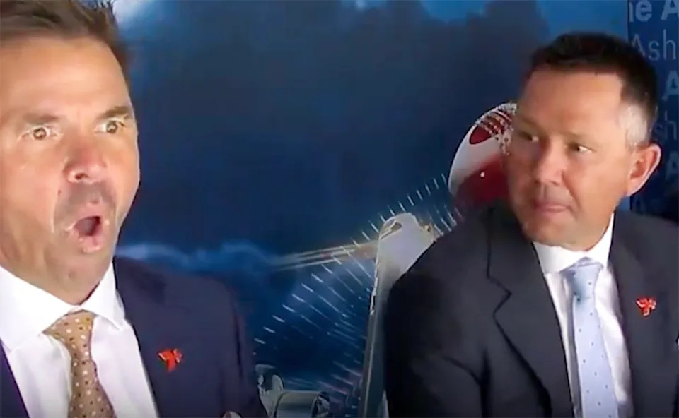 Greg Blewett and Ricky Ponting in commentary for Channel 7 during the fourth Ashes Test.