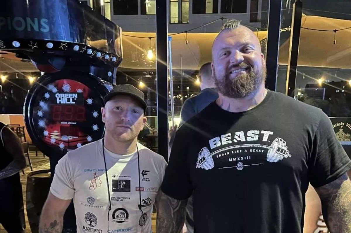 Professional bareknuckle fighter Sam Clarke, who runs SLC Boxing and Fitness in Accrington (left), with Worlds Strongest Man 2017 winner Eddie Hall