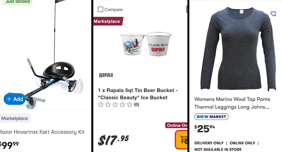 The websites of Kmart, Bunnings, and Big W all state when a product is from their stores or on their Marketplaces.