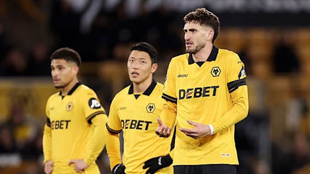 Santiago Bueno of Wolverhampton Wanderers reacts.