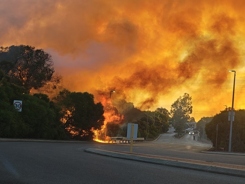 The entrance road to Warnbro Train Station at 7pm on Monday night.