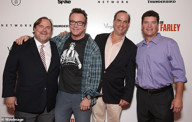 Finn attended the premiere of I Am Chris Farley in 2015 with Chris' brothers Kevin, left, and John, third from left, and Tom Arnold, second from left