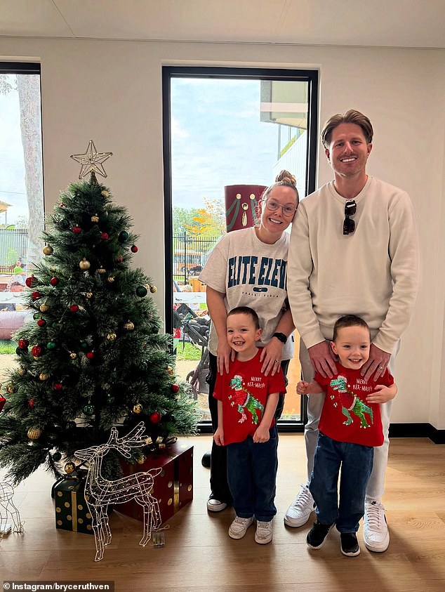 Former MAFS stars Bryce Ruthven and Melissa Rawson kept things cosy and casual as they celebrated with their twin sons Levi and Tate