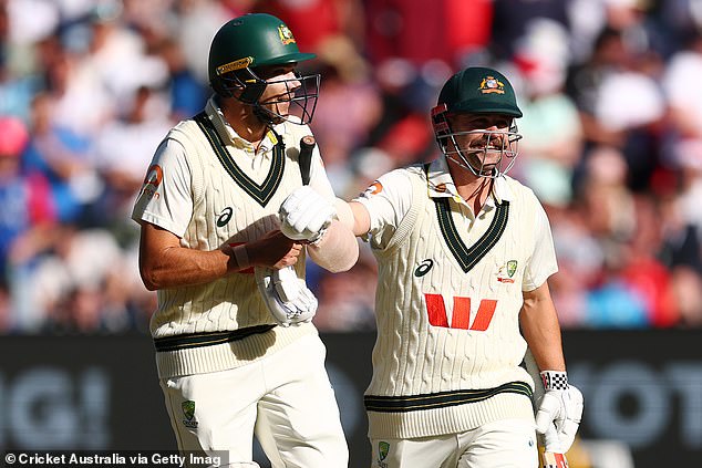 Boland (left) walked out to bat with Travis Head (right) during Australia's second innings