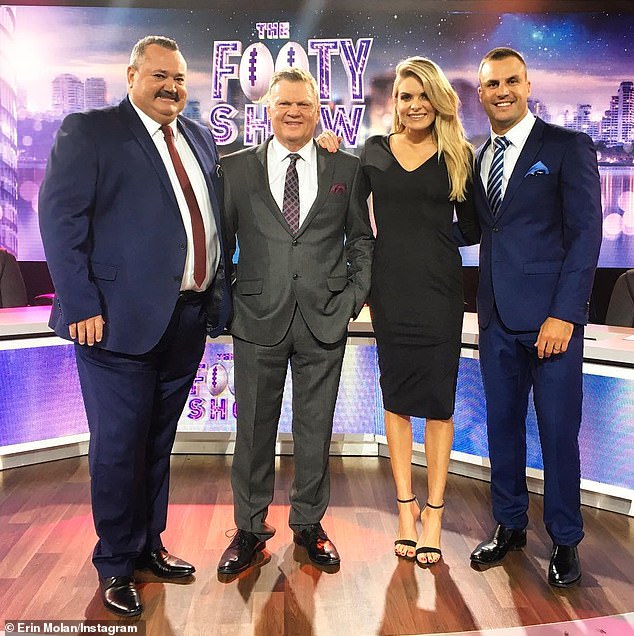 Ryan (pictured right with former colleagues Erin Molan, Paul Vautin and Darryl Brohman) played for the Wests Tigers and Cronulla Sharks