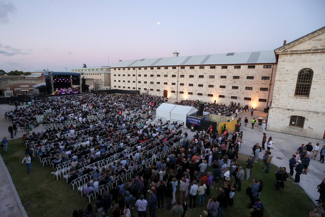 Crowded House performs at Fremantle Prison, Fremantle, on Wednesday. 