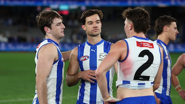 George Wardlaw, Jy Simpkin and Finn O'Sullivan of the Kangaroos.