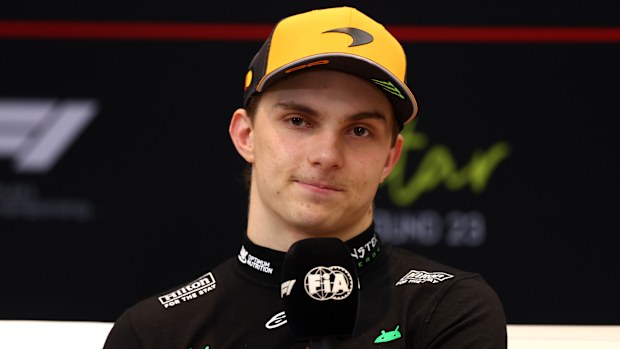 Second-place finisher Oscar Piastri during the drivers' press conference following the Qatar Grand Prix.